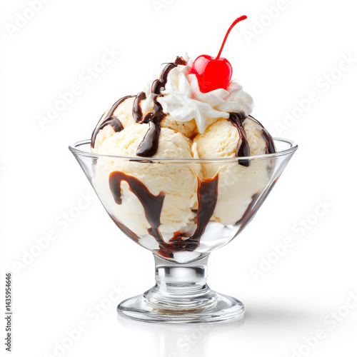 Wallpaper Mural Vanilla ice cream sundae with cherry on white background Torontodigital.ca