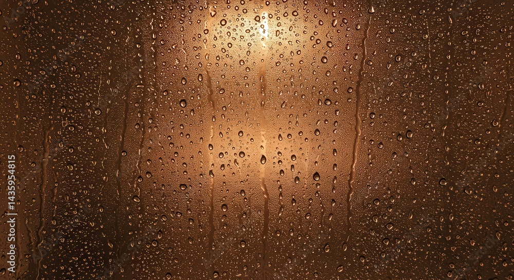 Golden Rain Drops on Window with Warm Backlight Golden Rain Drops on Window with Warm Backlight