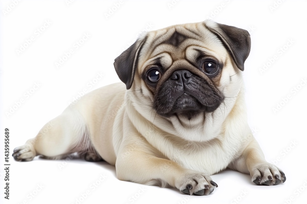 Pug dog isolated on white background, generated AI Pug dog isolated on white background, generated AI