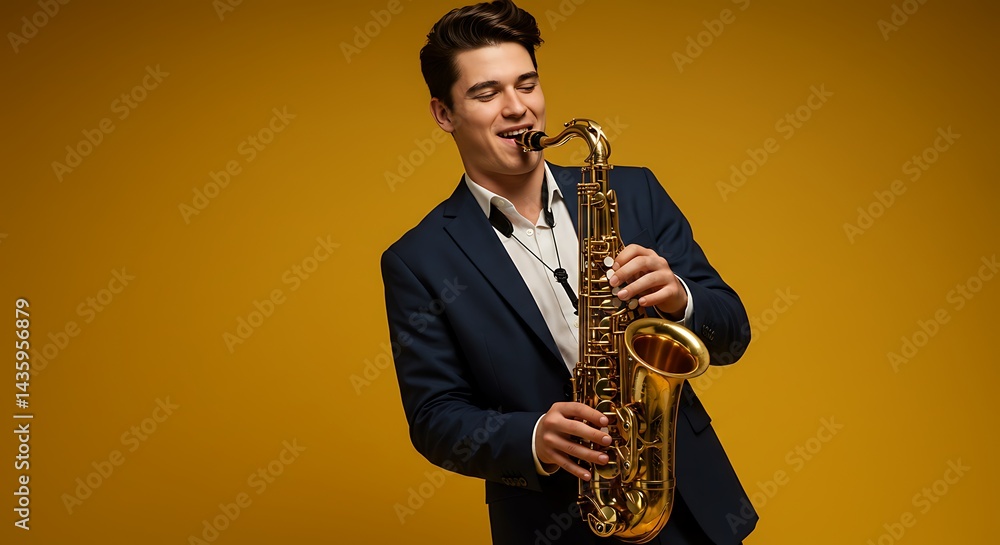 Fototapeta premium Golden Hour Saxophone Serenade AI Generated