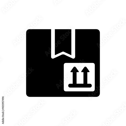 Black Filled Icon of a Box with an Import Duty Mark