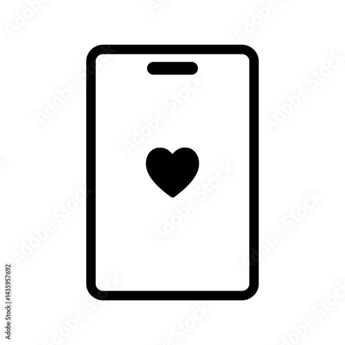 Mobile phone screen with heart icon. Romance, online dating, relationship, communication, valentine, message concepts. Outlined vector design isolated illustration.