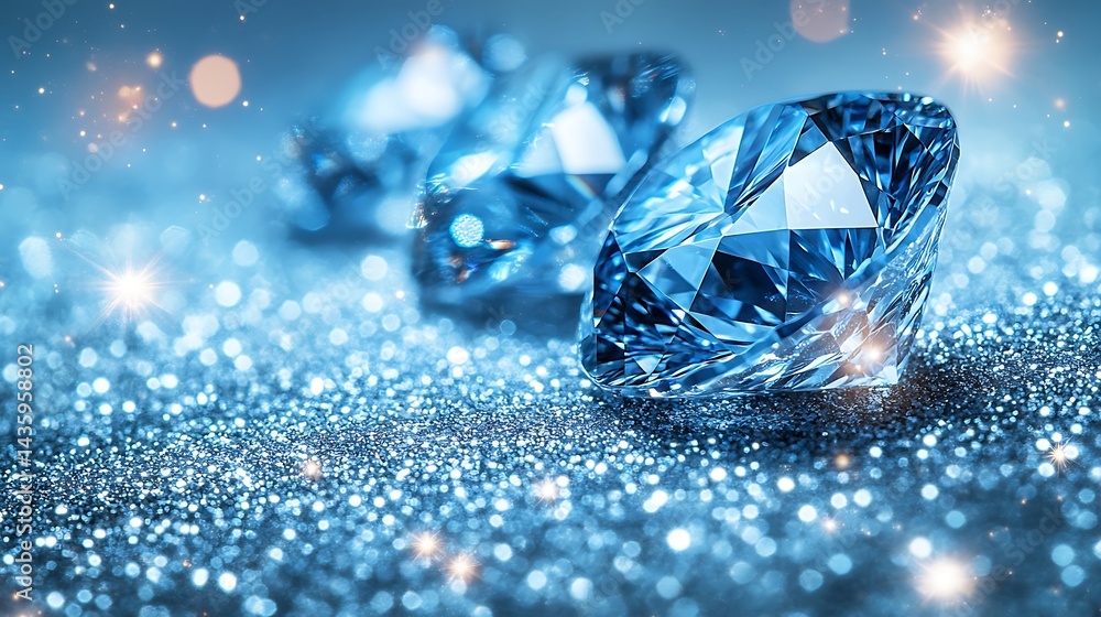 Sparkling blue gems on glittering surface Sparkling blue gems on glittering surface