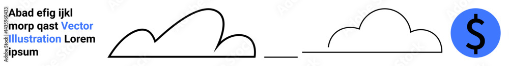 Black outlined clouds and a bold dollar sign icon in a blue circle. Ideal for finance, economy, savings, investment, cloud computing, digital business, simple landing page Black outlined clouds and a bold dollar sign icon in a blue circle. Ideal for finance, economy, savings, investment, cloud computing, digital business, simple landing page