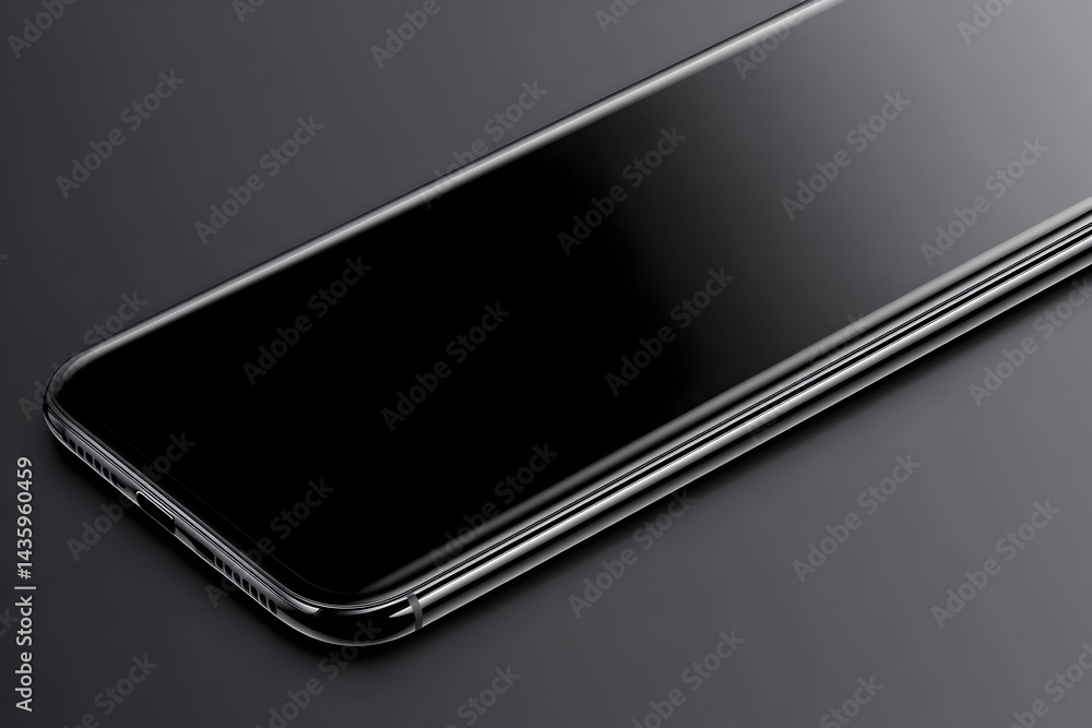Sleek black smartphone rests on dark surface, showcasing its smooth edges and minimalist design Sleek black smartphone rests on dark surface, showcasing its smooth edges and minimalist design