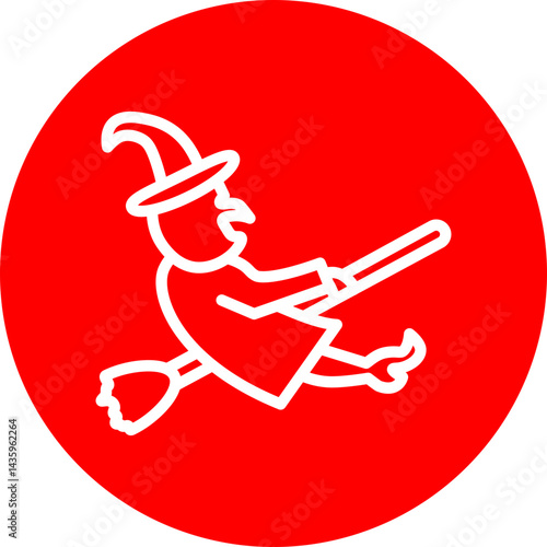 Witch Vector Line White Circle Red Icon Design