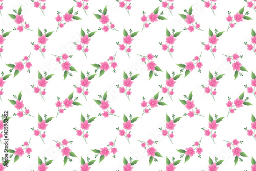 Wallpaper Mural Seamless floral pattern with pink flowers and green leaves. Elegant spring or summer botanical design. Vector illustration for fabric, wrapping paper, wallpaper. Torontodigital.ca