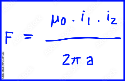 physics of magnetic fields, physics formula for the Lorentz force of two parallel wires, with a = distance between wires (m)
