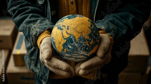 Wallpaper Mural Hands hold a globe, wear gloves, care for earth Torontodigital.ca