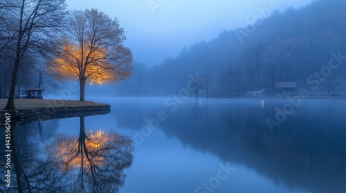 Serene Autumn Lake Reflection at Dawn
