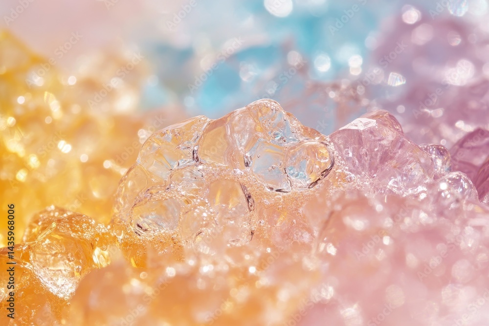 Colorful ice rocks glistens with light in a dreamy pastel background. Perfect for adding a touch of magic to your abstract design projects.