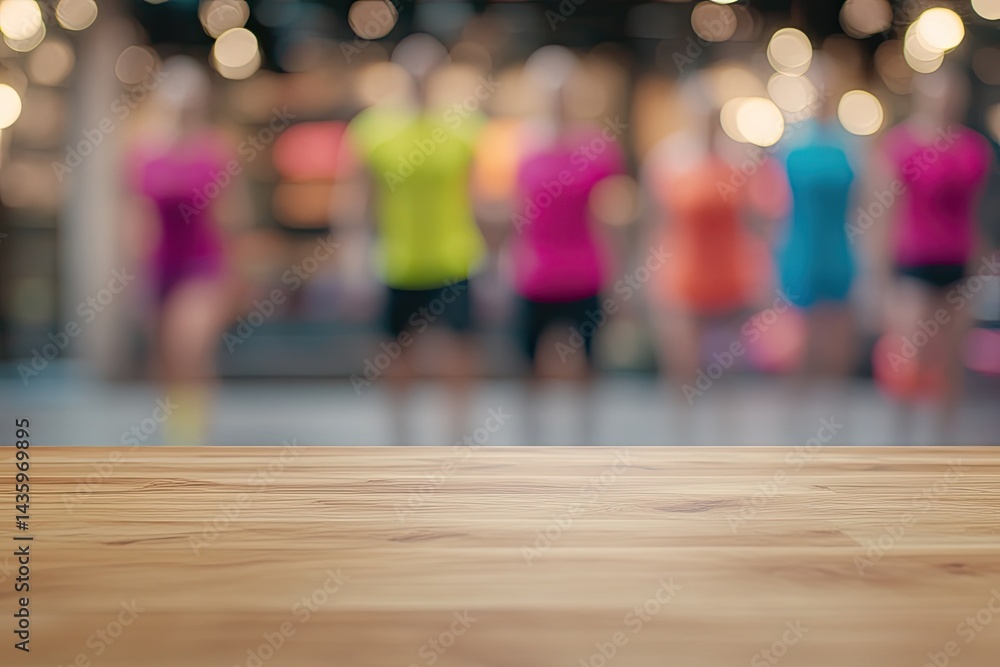 Wooden Tabletop in Front of a Blurry Retail Setting Wooden Tabletop in Front of a Blurry Retail Setting