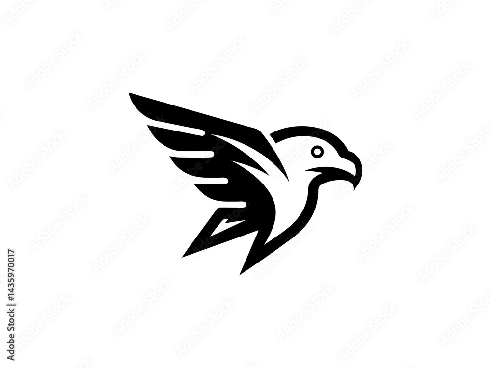 Obraz premium A bold, stylized logo featuring an eagle's head and wings, with red wings symbolizing strength and freedom.