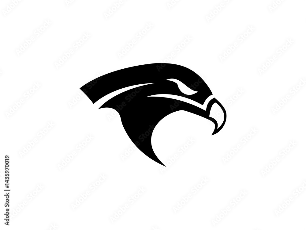 Naklejka premium A bold, stylized logo featuring an eagle's head and wings, with red wings symbolizing strength and freedom.