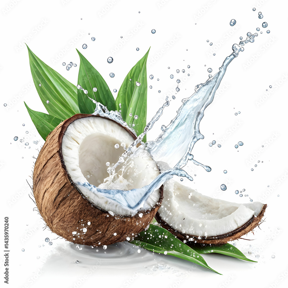Refreshing coconut splash isolated on white background Refreshing coconut splash isolated on white background