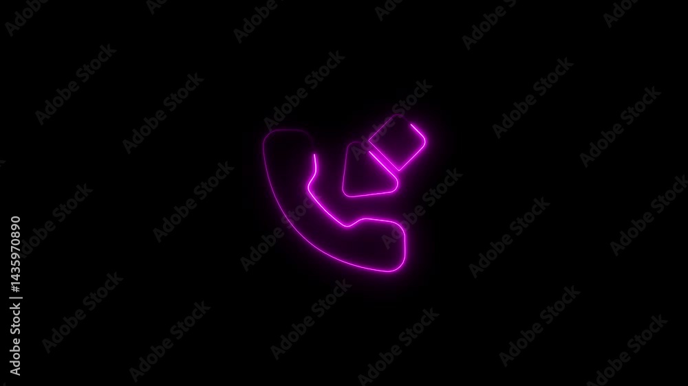 Pink neon phone receiver ringing outline isolated on black background video Pink neon phone receiver ringing outline isolated on black background video