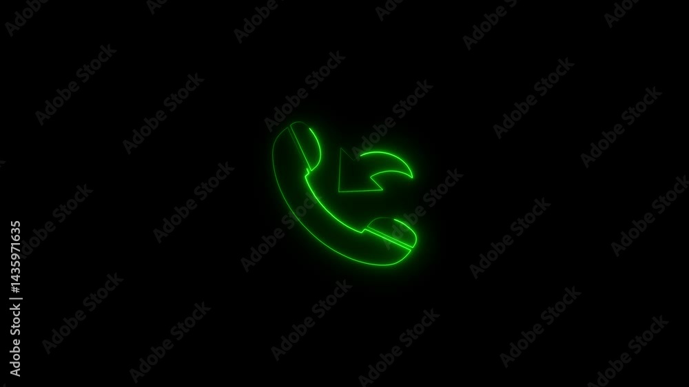 Green neon missed call icon animation on black background for technology or communication Green neon missed call icon animation on black background for technology or communication