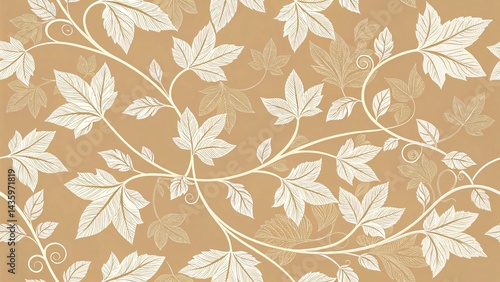 Seamless Climbing Vine Pattern Warm Beige & White Leaf Design