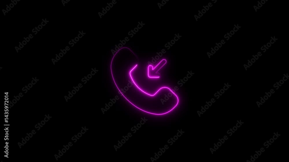 Glowing purple phone icon with incoming call signal on black background animation Glowing purple phone icon with incoming call signal on black background animation