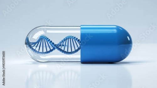 Wallpaper Mural A futuristic blue capsule with a glowing DNA double helix structure, isolated on a white background, features a clean, minimalistic style with high detail and 3D render. Torontodigital.ca