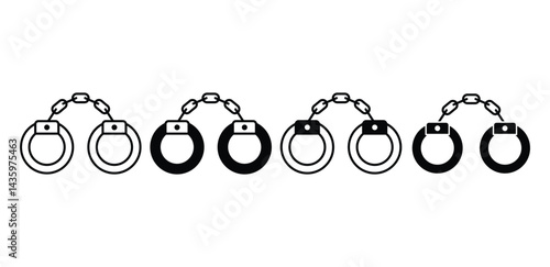 Handcuffs Icon Set Black and White Color Illustrations Vector Design
