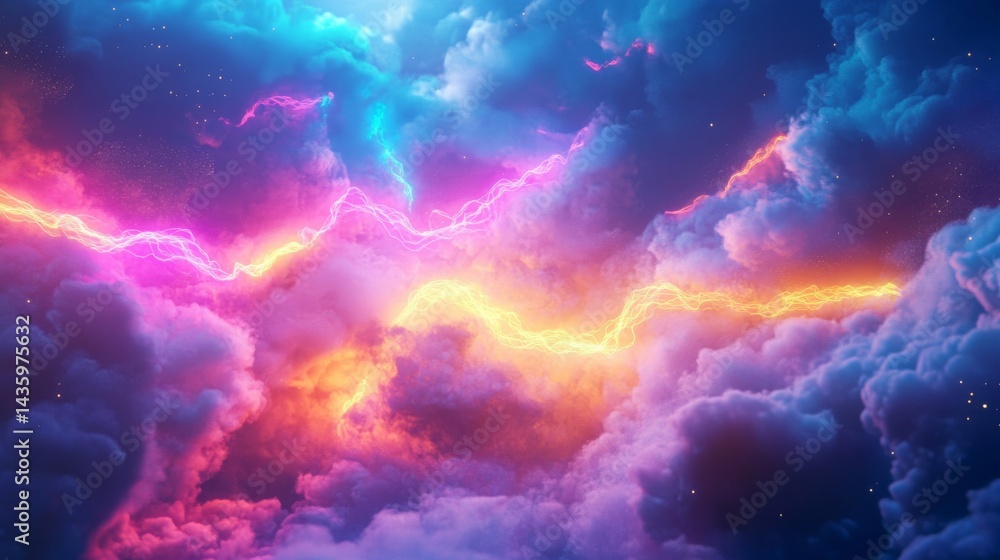 Vibrant Cosmic Cloudscape with Glowing Energy Vibrant Cosmic Cloudscape with Glowing Energy