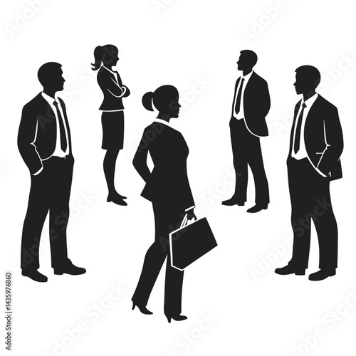 Businessman standing in front of large group of business people silhouette.