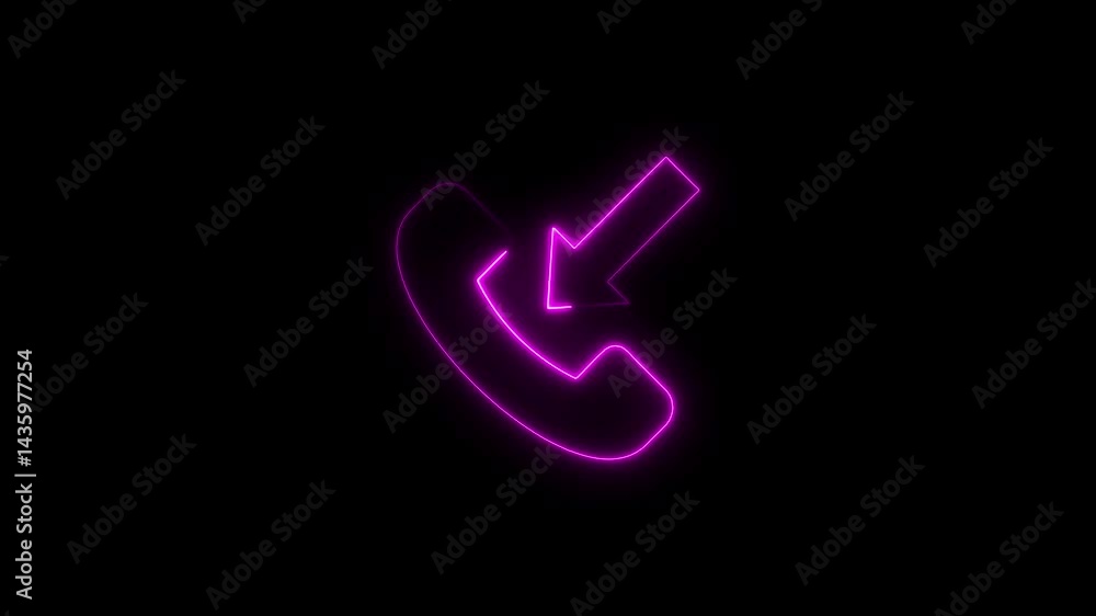 Incoming call symbol animation with neon pink glow on black background Incoming call symbol animation with neon pink glow on black background