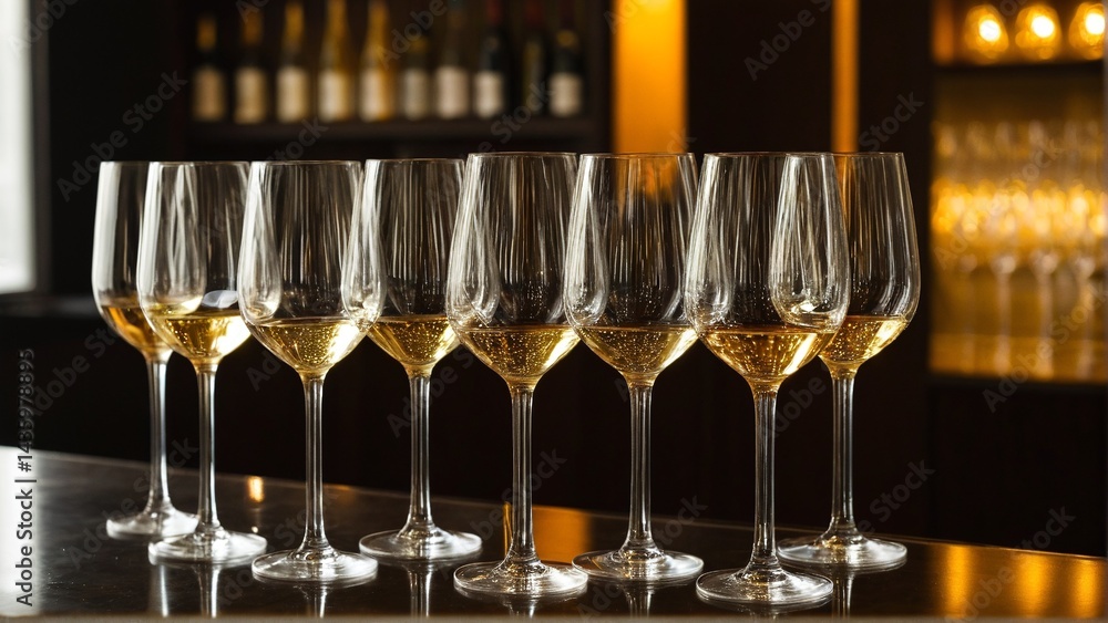 Elegant display of sparkling wine glasses in a sophisticated restaurant setting, ready to be enjoyed during a special occasion. Elegant display of sparkling wine glasses in a sophisticated restaurant setting, ready to be enjoyed during a special occasion.