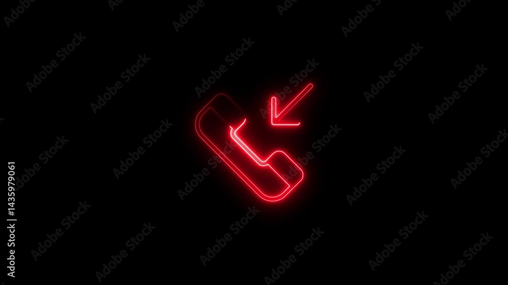 Glowing red telephone icon incoming call on a black background video animation Glowing red telephone icon incoming call on a black background video animation