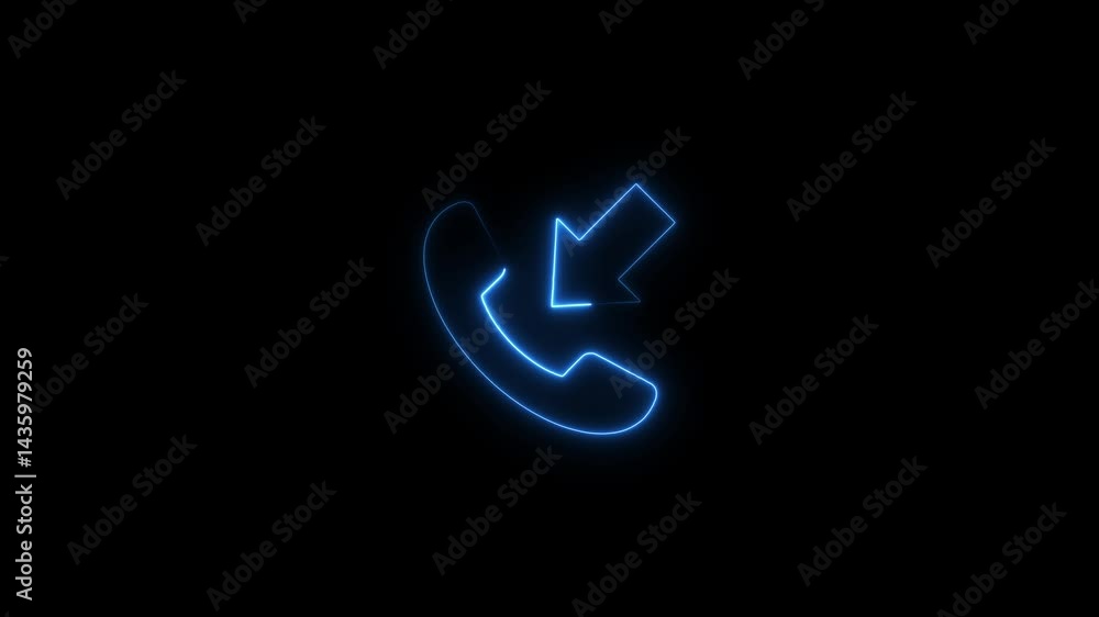 Glowing neon missed call icon animation on black background for technology concepts Glowing neon missed call icon animation on black background for technology concepts