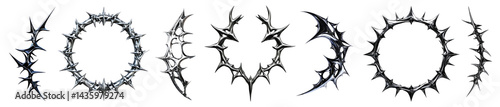 PNG Metallic spiked circular designs, element set on transparent background