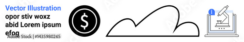 Dollar symbol, cloud design, and research setup symbolize finance, technology, and innovation. Ideal for business, cloud services, fintech, tech solutions data management science simple landing