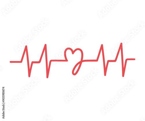 Heartbeat line. Red Heart rate pulse rhythm. Flat decorative vector design isolated illustration.
