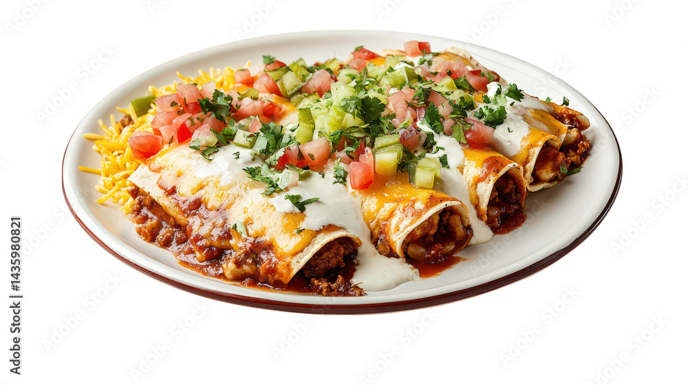 plate of enchiladas topped with cheese. sour cream. and fresh garnishes like diced tomatoes. onions. and cilantro. accompanied by a side of shredded cheese this dish showcases vibrant colors and textu plate of enchiladas topped with cheese. sour cream. and fresh garnishes like diced tomatoes. onions. and cilantro. accompanied by a side of shredded cheese this dish showcases vibrant colors and textu