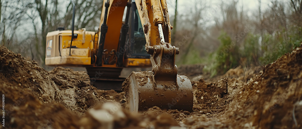 Fototapeta premium Excavator Digging in a Construction Site