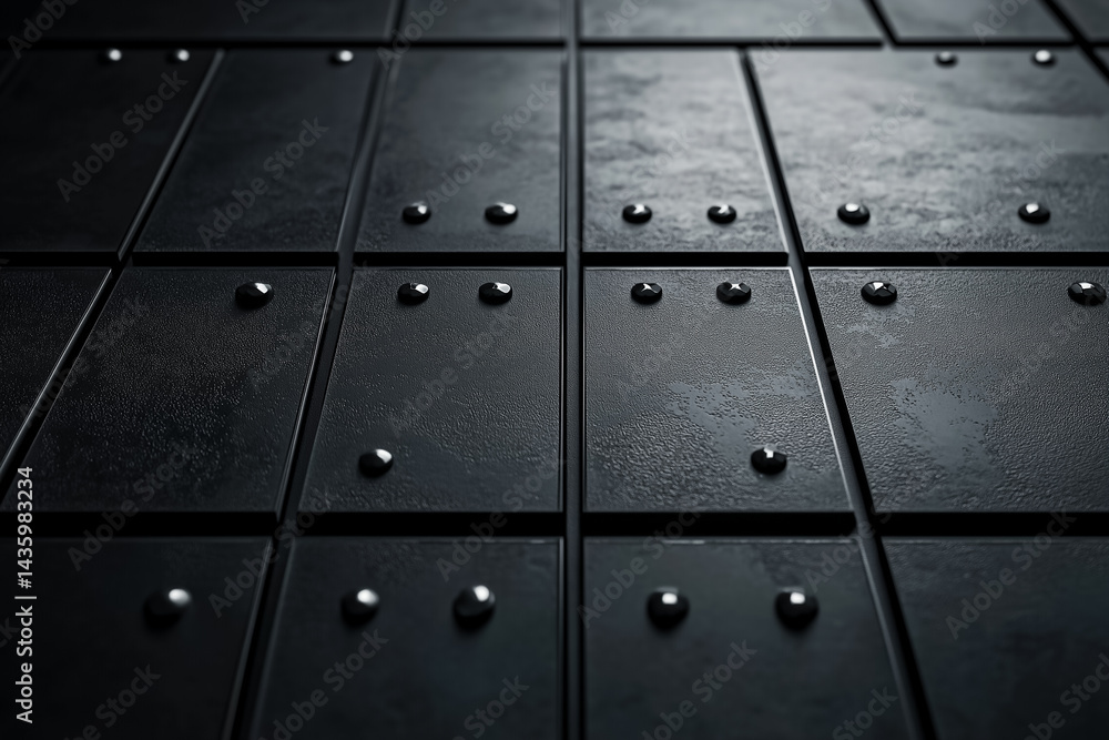 Fototapeta premium A modern abstract texture with dark panels and metallic studs, perfect for background and design projects.