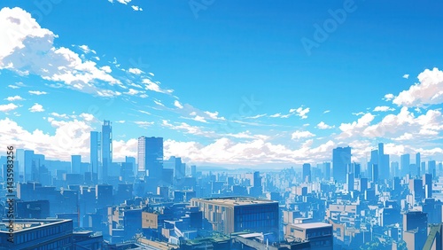 夏空の下に広がる都市の風景_4