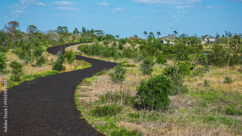 Obraz na plátně Part of a hiking path of recycled rubber at Robinson Preserve, former farmland t