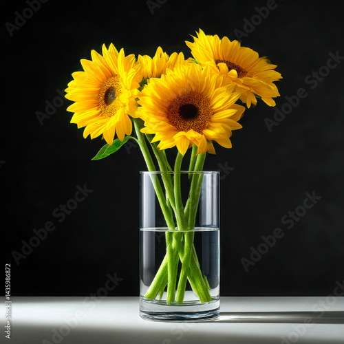 Wallpaper Mural A still life presents vibrant sunflowers in a clear glass vase Torontodigital.ca