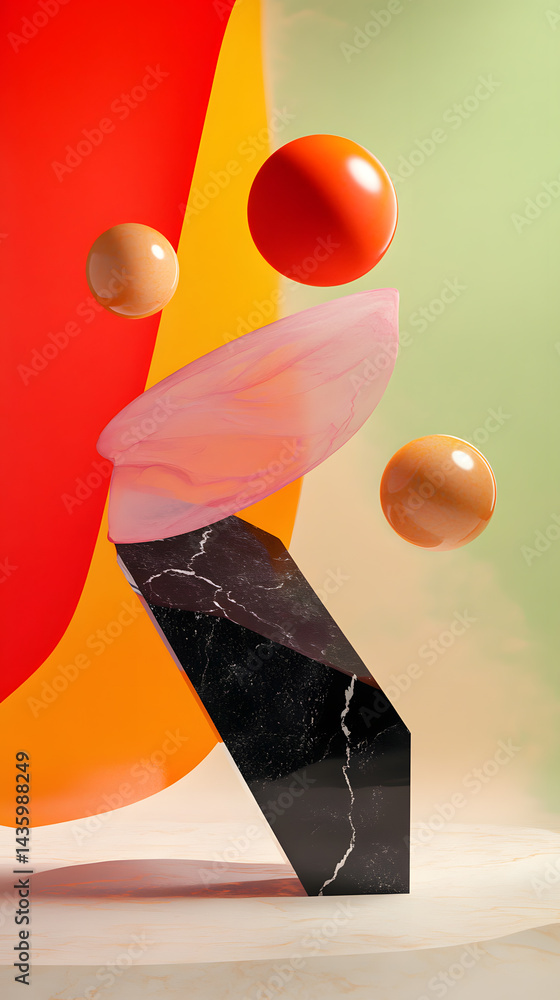 Abstract 3D Render Colorful Spheres Marble Background Minimalist Design