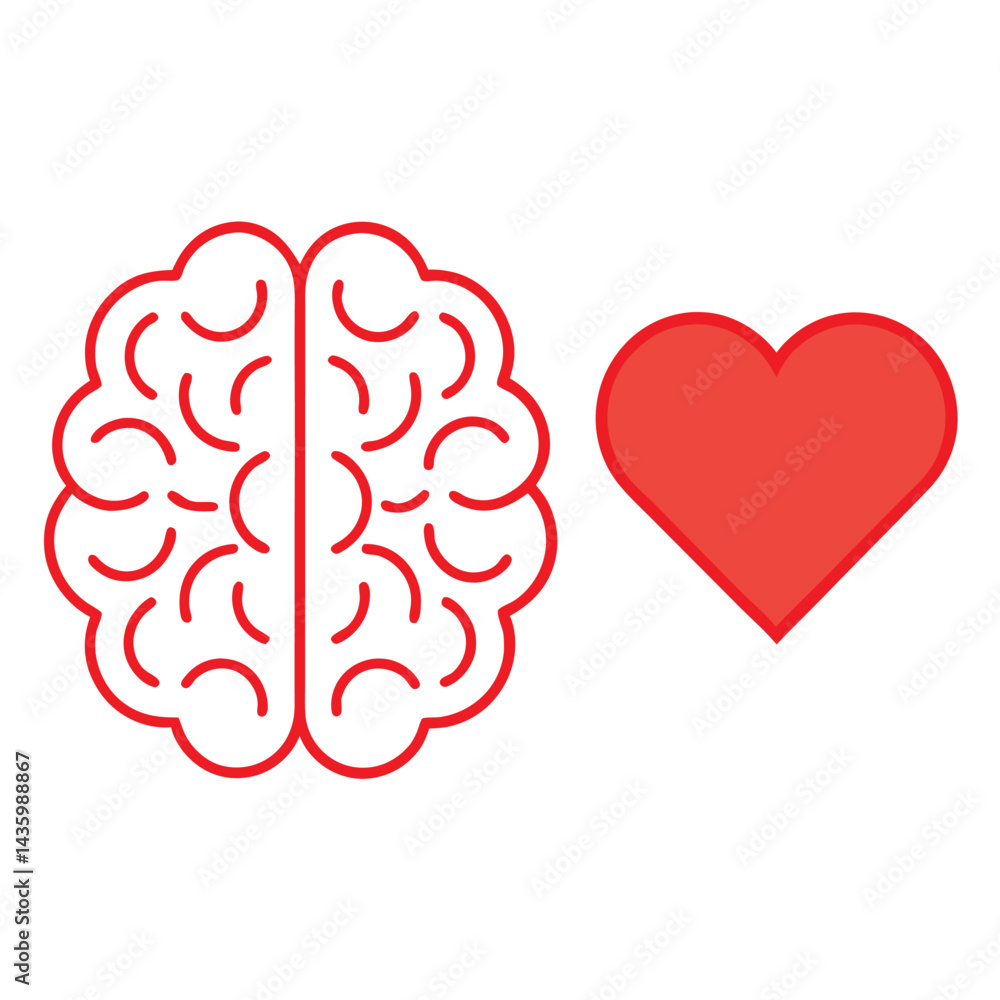Silhouette of Brain and Heart Joined by Line Logic and Emotion Fusion Silhouette of Brain and Heart Joined by Line Logic and Emotion Fusion
