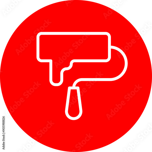 Paint Roller Vector Line White Circle Red