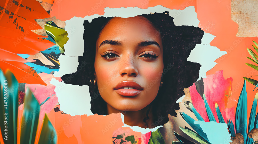 Beautiful Woman Emerging Tropical Abstract Art Collage