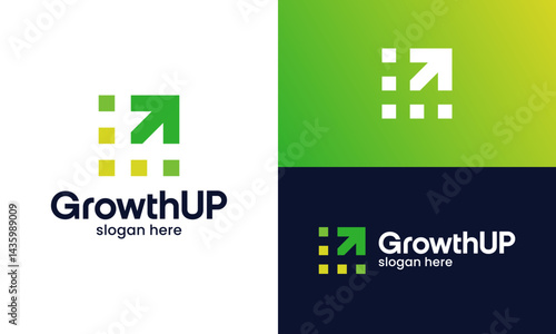 Modern growth logo design. Abstract arrow shape vector design with technology model. Symbol for business startup, marketing, finance and management company