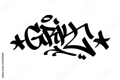 
Graffiti tag text "Grit" in bold street art style. Hand-drawn vector lettering with raw urban energy and a tough attitude. Isolated on a white background, perfect for bold designs, fashion, and merch