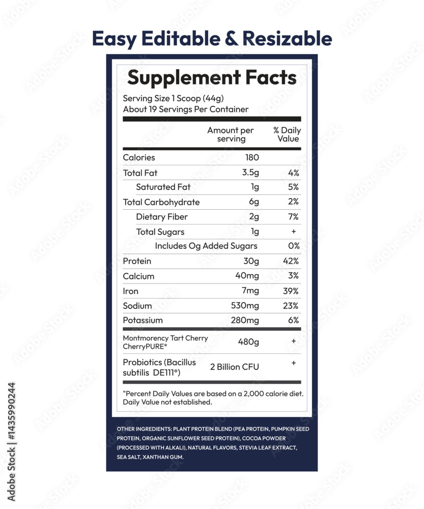 Obraz premium Easy Editable and Resizable Supplement Facts Data chart