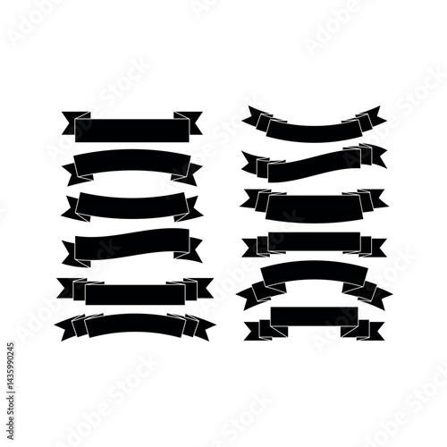 Collection of Black Banner and Ribbon Silhouettes for Design Projects