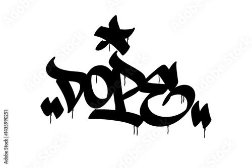Graffiti tag text "Dope" in bold street art style. Hand-drawn vector lettering with urban energy and a bold, rebellious vibe. Isolated on white background, perfect for cool designs, fashion, and merch