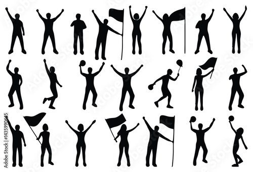 Dynamic Silhouette Set of People in Celebratory and Active Poses